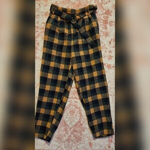 Plaid High-Waisted Pants with Belt